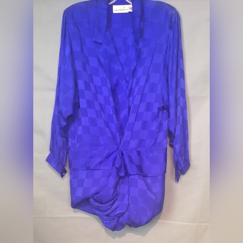 Neo-vintage Royal Blue Drop Waist Silk Satin Checker Board Balloon Skirt Dress
